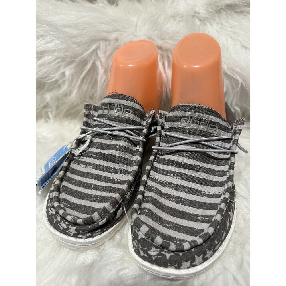 Hey Dude Gray Kids Youth Star Stripe Shoes NWT Y5-Y6